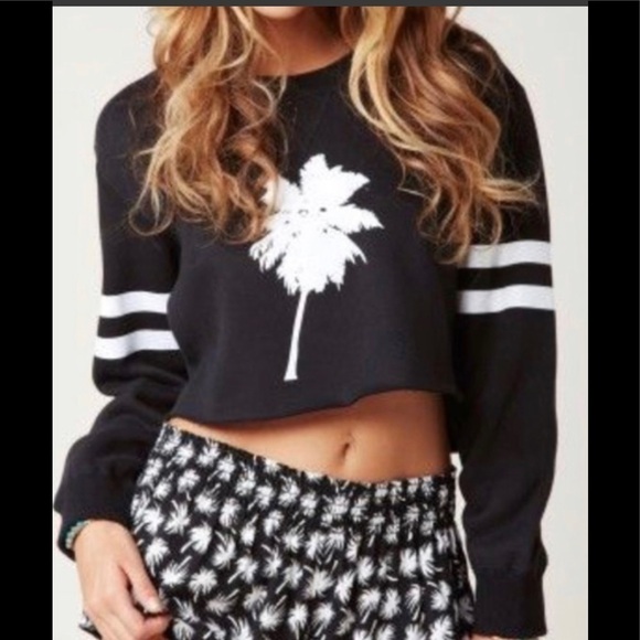 CAPULET cropped black crewneck palm tree sweatshirt small - Picture 1 of 6